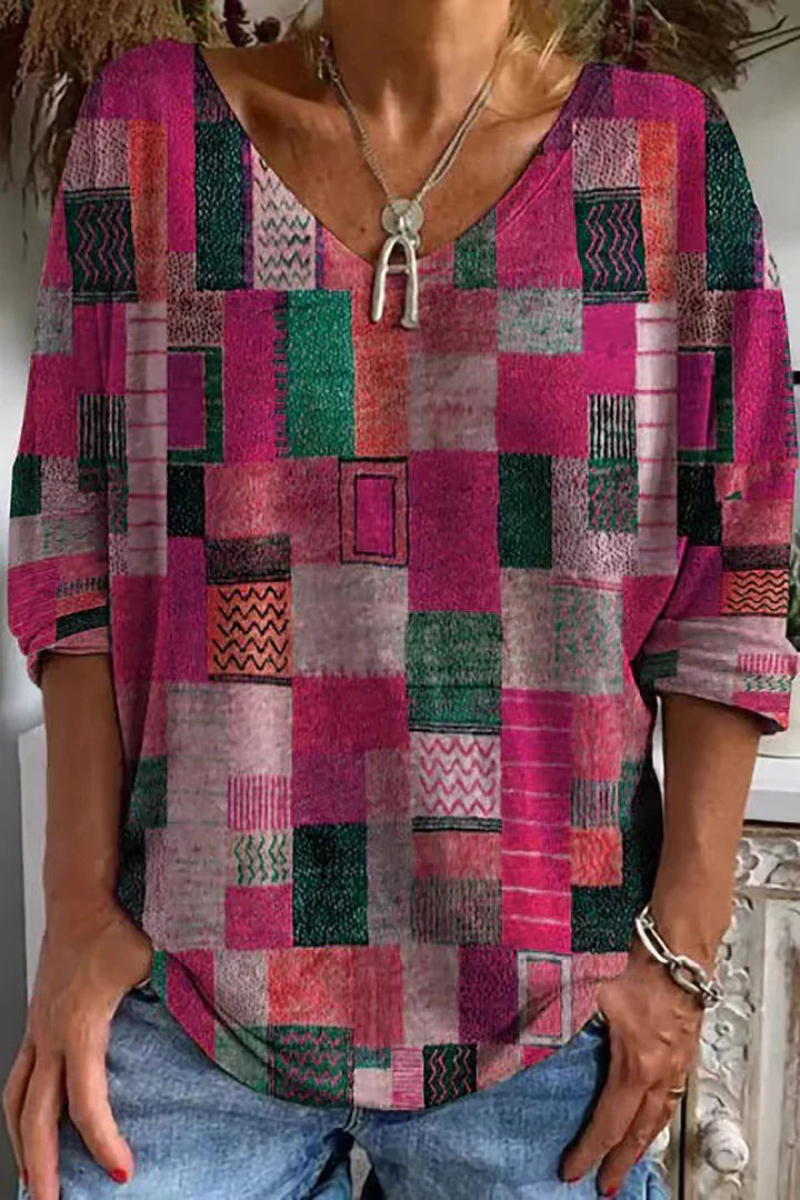 Fudus | Retro-T-Shirt mit ethnischem Druck für Damen