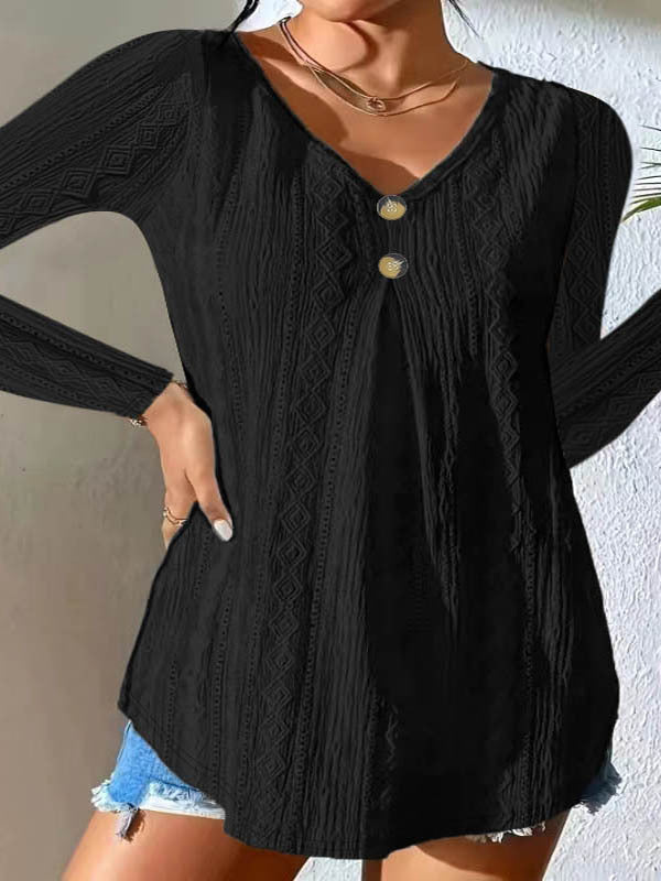 Damen Langarmshirt mit strukturiertem Design und modischen Knopfdetails Fudus