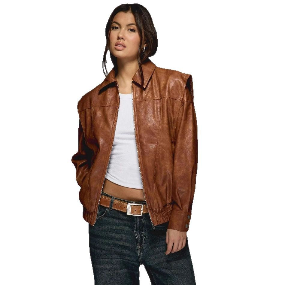 Damen lässige Oversize-Lederjacke Fudus