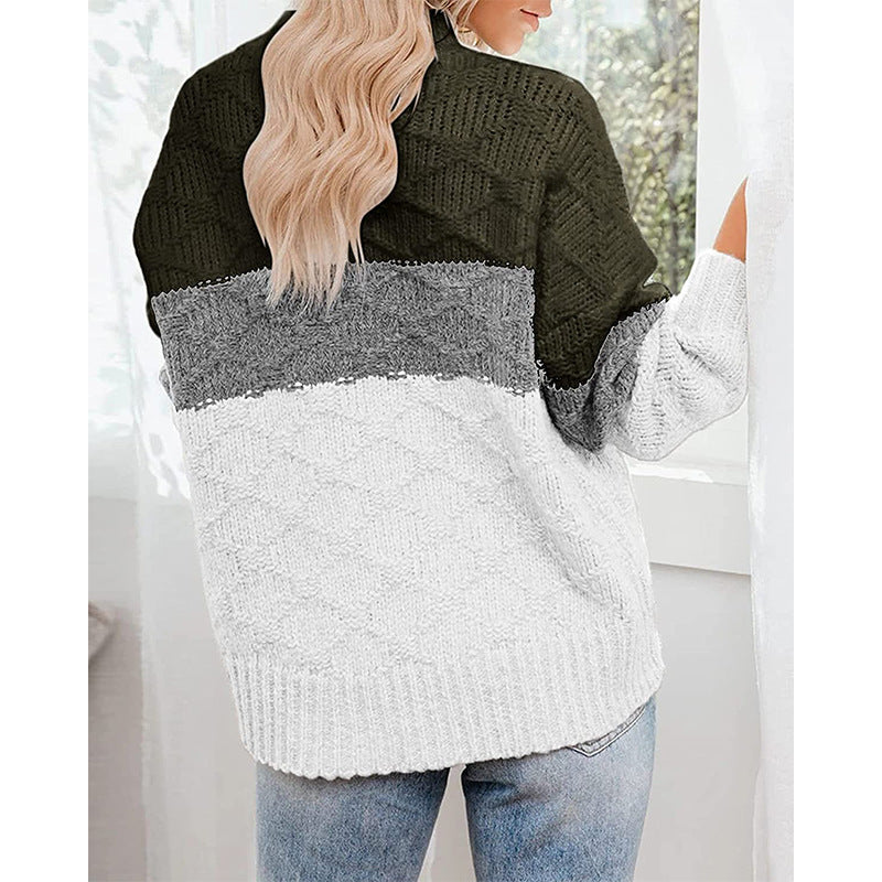 Damen Grobstrickpullover mit modernem Blockdesign Fudus