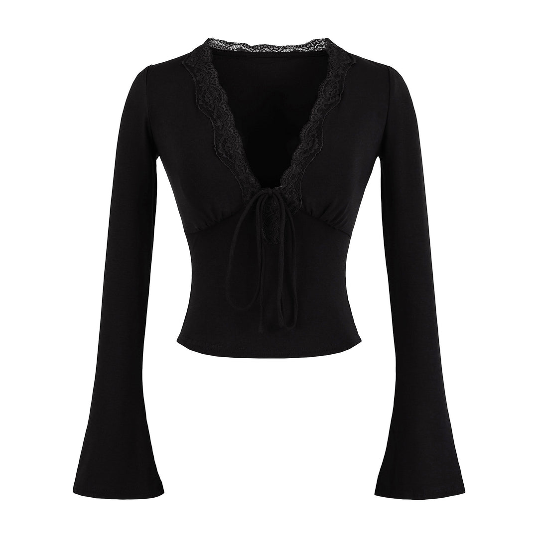 Damen langärmliges Oberteil mit Rüschendetails und eleganter Schnürung Fudus