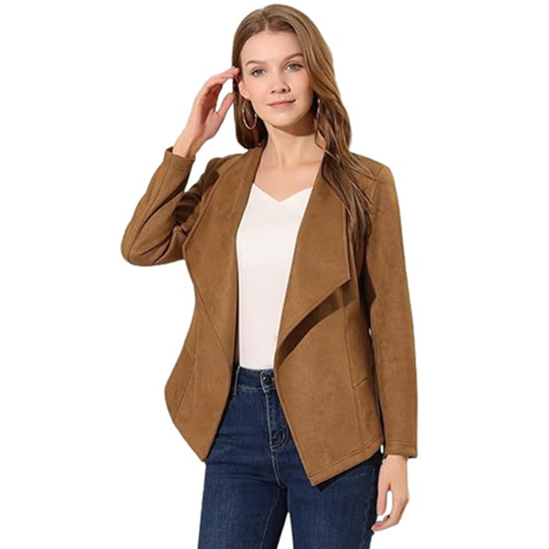 Damen Kunstlederjacke mit asymmetrischem Revers und figurbetontem Schnitt Fudus