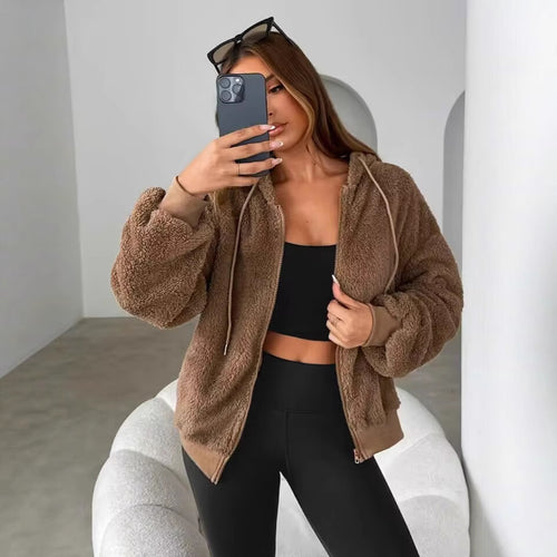 Damen Kuschelige Teddy-Fleecejacke mit Reißverschluss Fudus