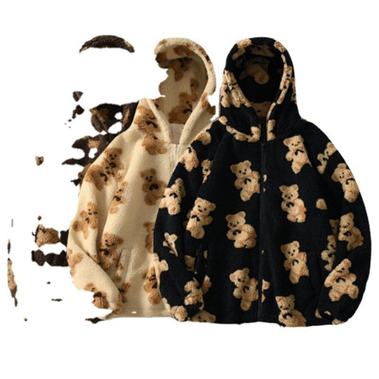 Damen Kuschelige Kapuzenjacke mit süßem Bärenmuster Fudus