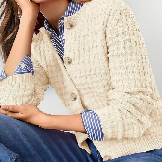 Damen lässige Strickjacke mit dekorativen Knöpfen Fudus