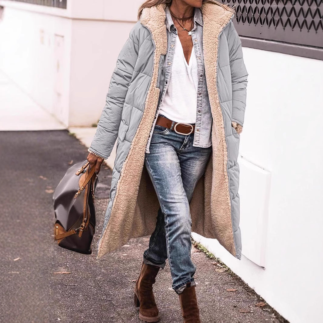 Damen Langer gesteppter Wintermantel mit kuscheligem Innenfutter Fudus