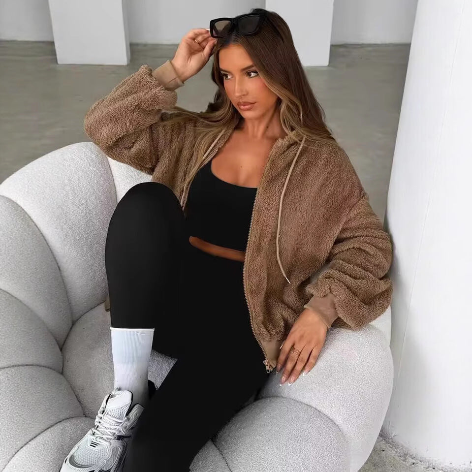 Damen Kuschelige Teddy-Fleecejacke mit Reißverschluss Fudus