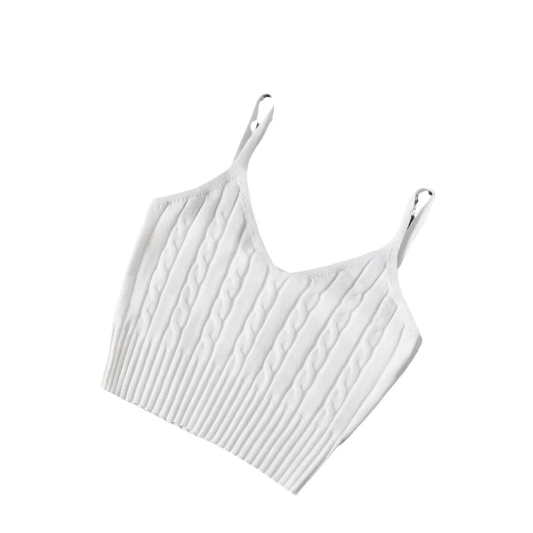 Damen Kurzes Stricktop mit Rippstruktur Fudus