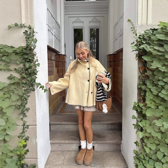 Damen lässige Steppjacke mit hohem Kragen und praktischen Knöpfen Fudus