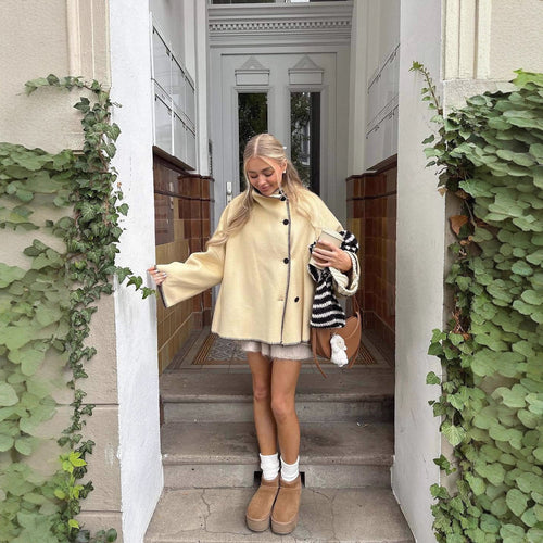 Damen lässige Steppjacke mit hohem Kragen und praktischen Knöpfen Fudus