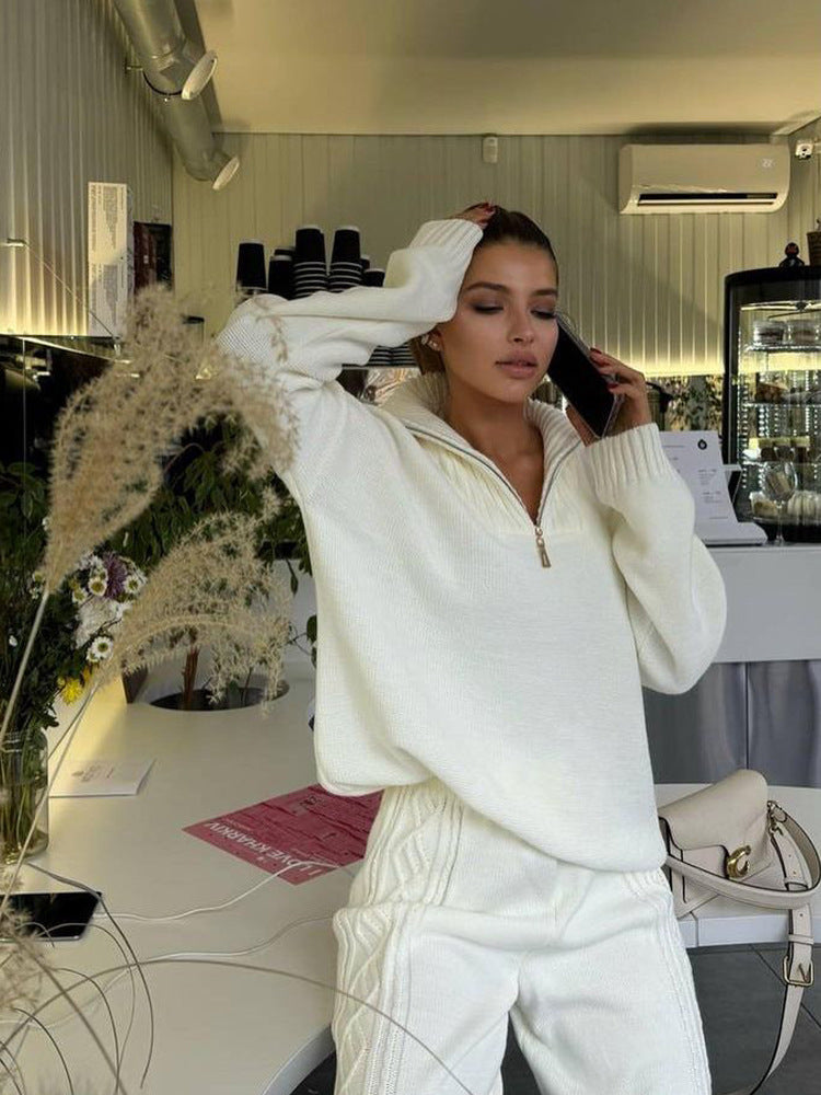 Damen kuscheliger Strickpullover und weite Hose Fudus