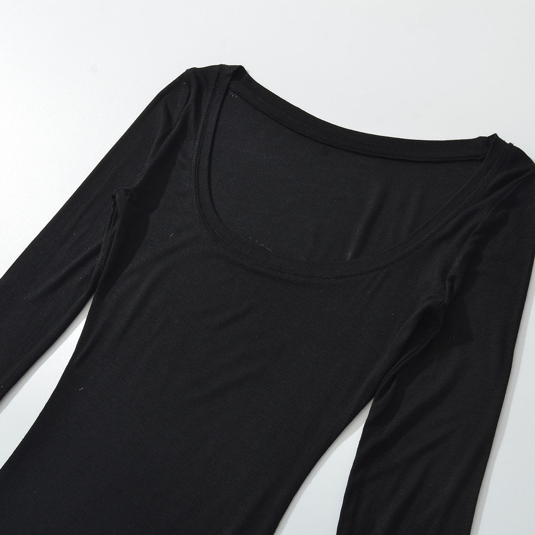 Damen langärmliges Basic-Oberteil mit rundem Ausschnitt Fudus