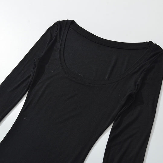 Damen langärmliges Basic-Oberteil mit rundem Ausschnitt Fudus