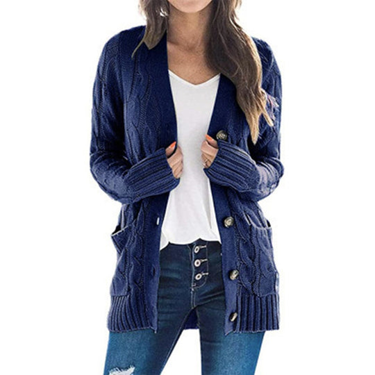 Damen Grobstrick-Cardigan mit Zopfmuster und aufgesetzten Taschen Fudus