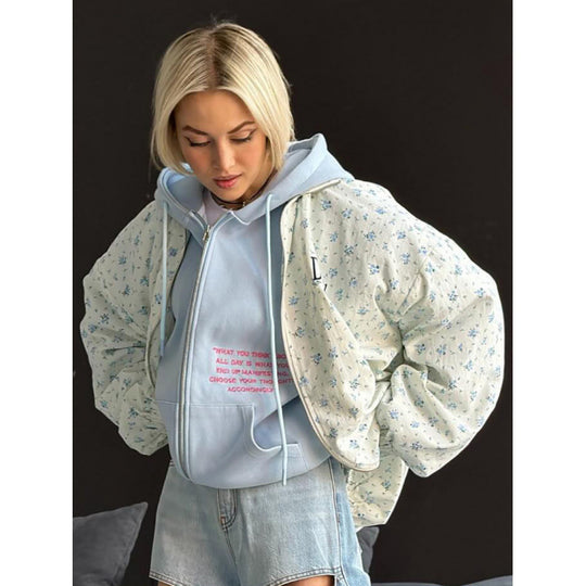 Damen lässige Oversized-Jacke mit floralen Muster Fudus