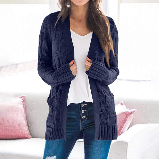 Damen Grobstrick Cardigan mit offenen Fronten und großen Taschen Fudus
