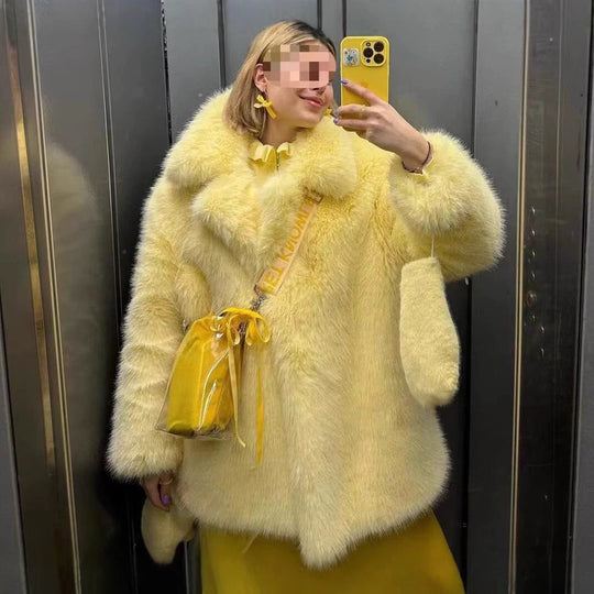 Damen modischer Kunstfell-Stretchmantel Fudus