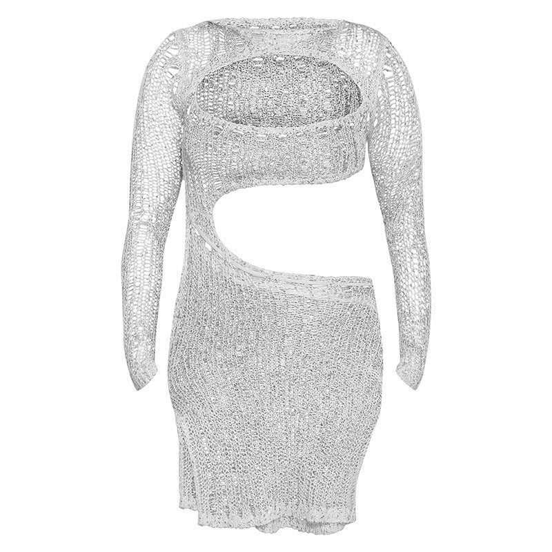 Damen Häkelkleid mit modischem Cut-Out-Design und langen Ärmeln Fudus