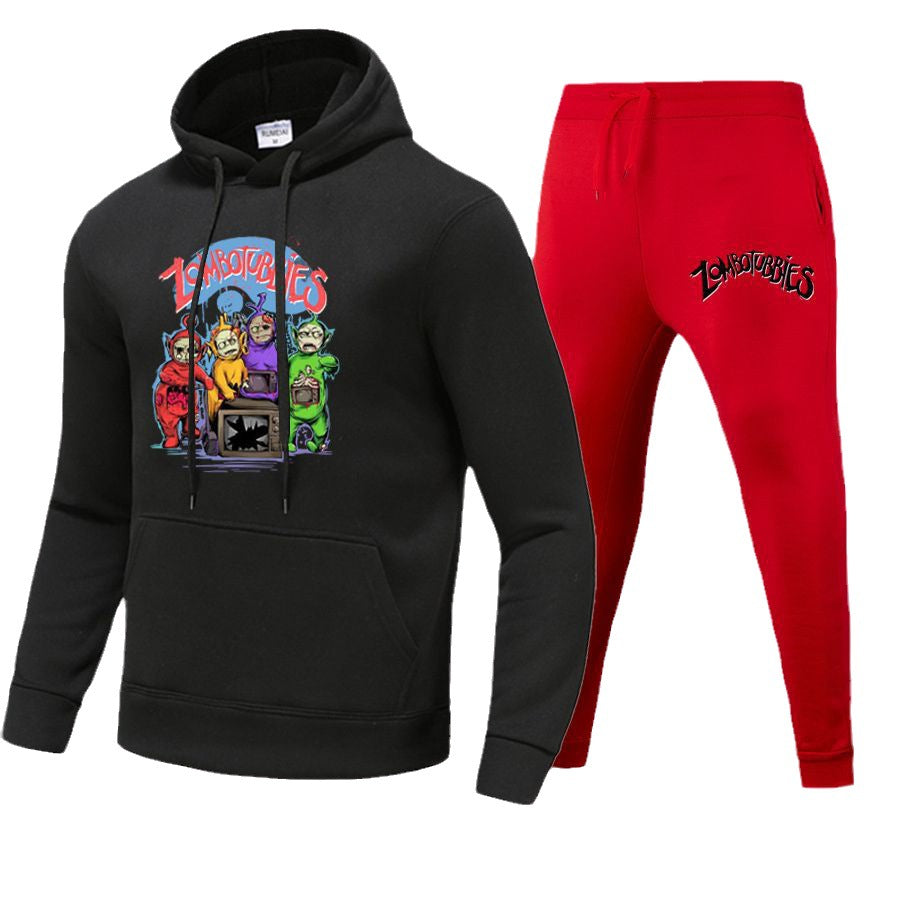 Damen Hoodie- und Jogginghose-Set mit farbenfrohem Comicdruck Fudus