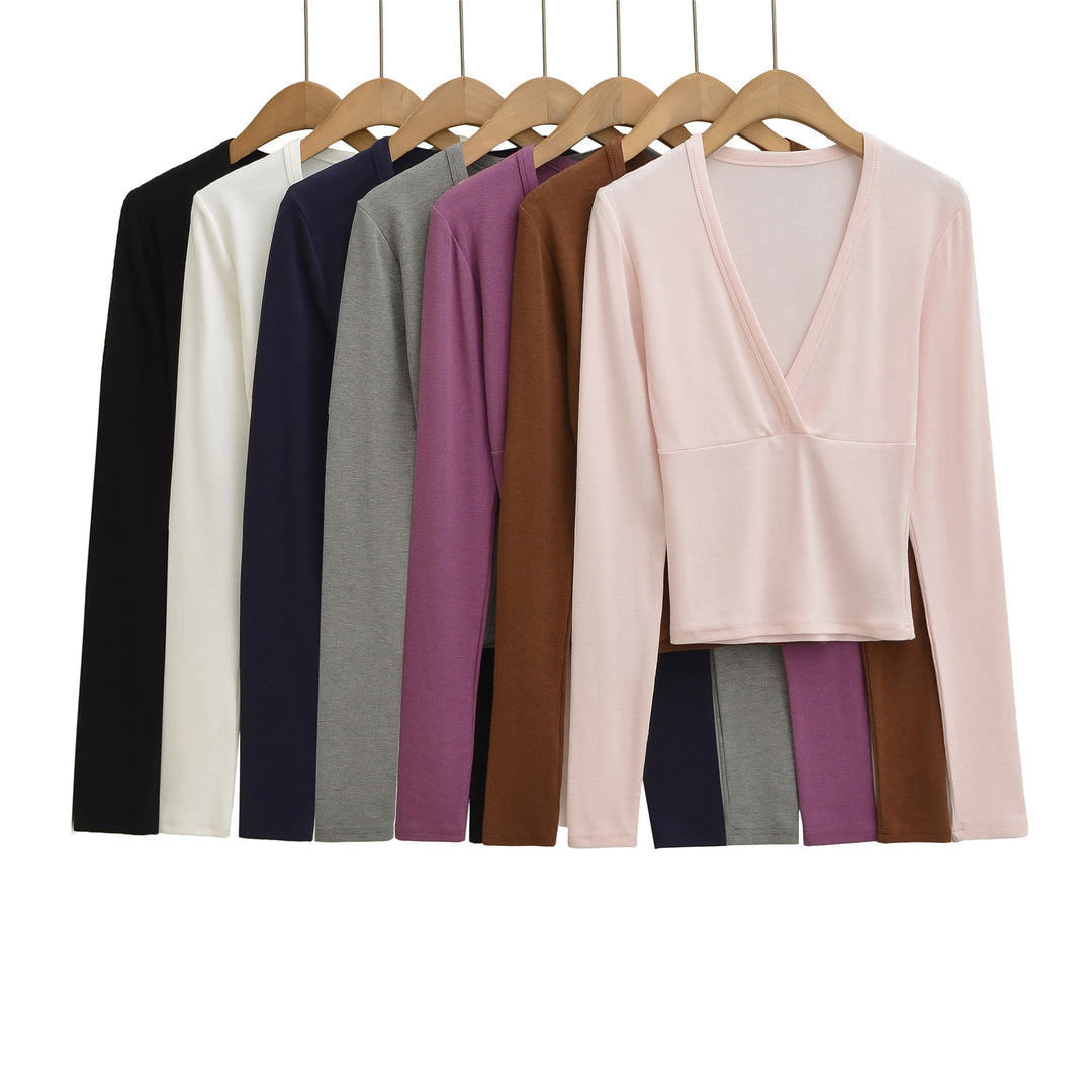 Damen langärmliges Oberteil mit V-Ausschnitt und tailliertem Schnitt Fudus