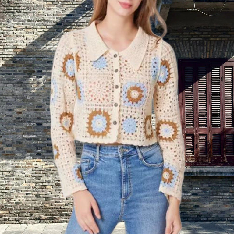 Damen Häkeljacke mit applikativen Elementen Fudus