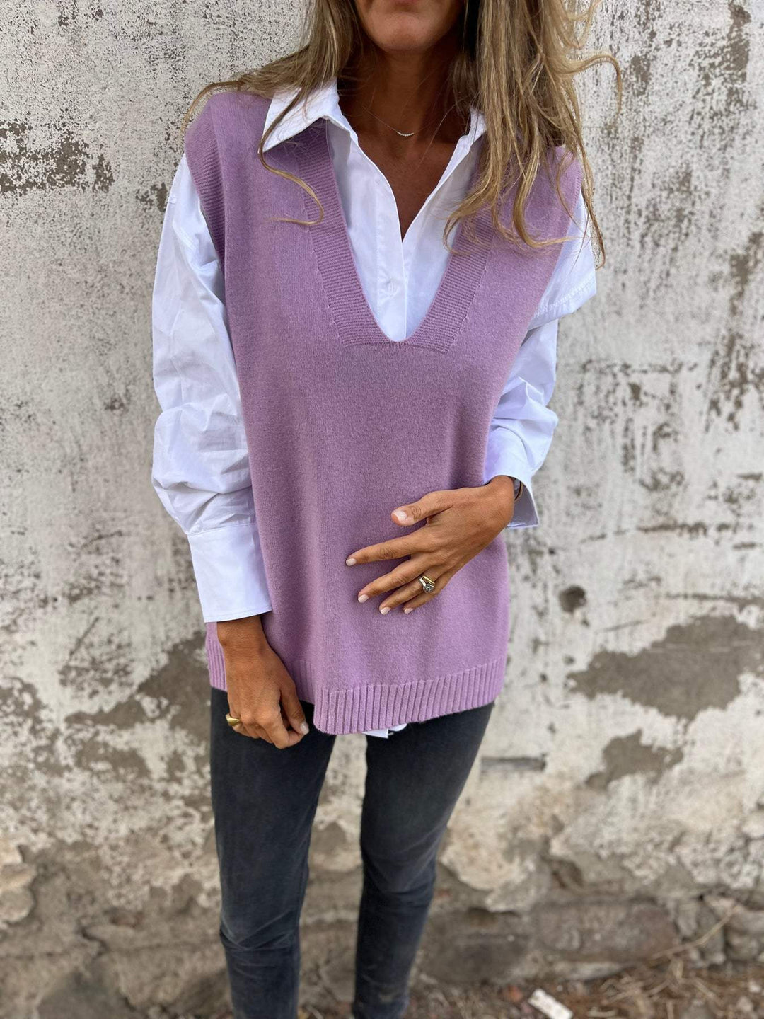 Damen hochwertiger V-Ausschnitt Strickpullover Fudus