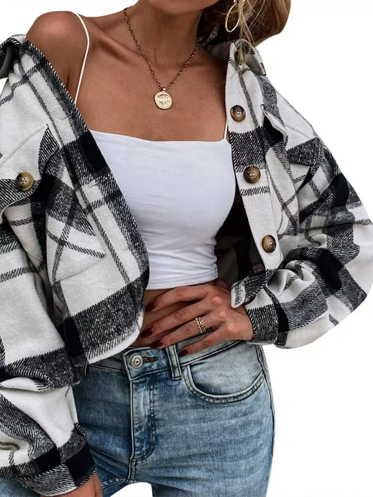 Damen Karierte Fleecejacke mit lässigem Schnitt und praktischen Taschen Fudus