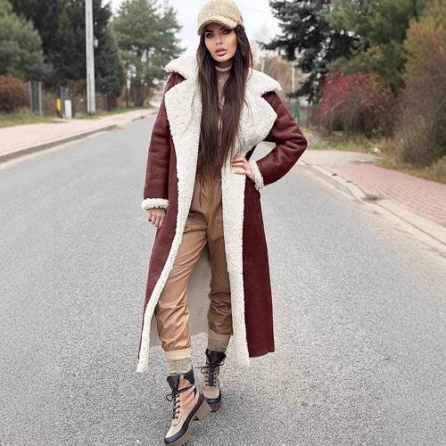 Damen Langer Fleece-Mantel mit Umlegekragen Fudus