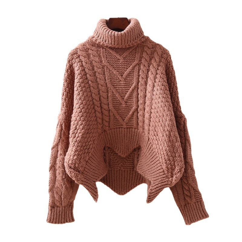 Damen Grobstrick-Pullover mit hohem Kragen und Zopfmuster Fudus