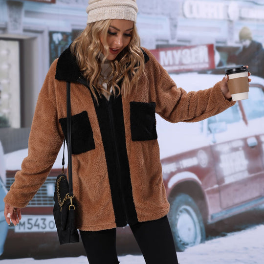 Damen Kuschelige Fleecejacke mit kontrastierenden Taschen Fudus