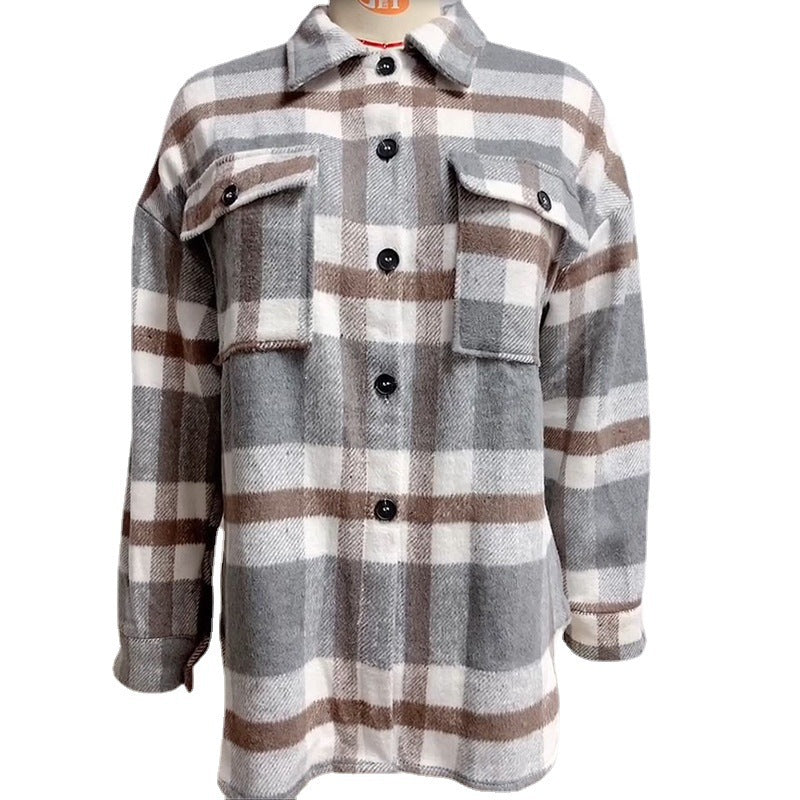 Damen Karierte Overshirt-Jacke Fudus