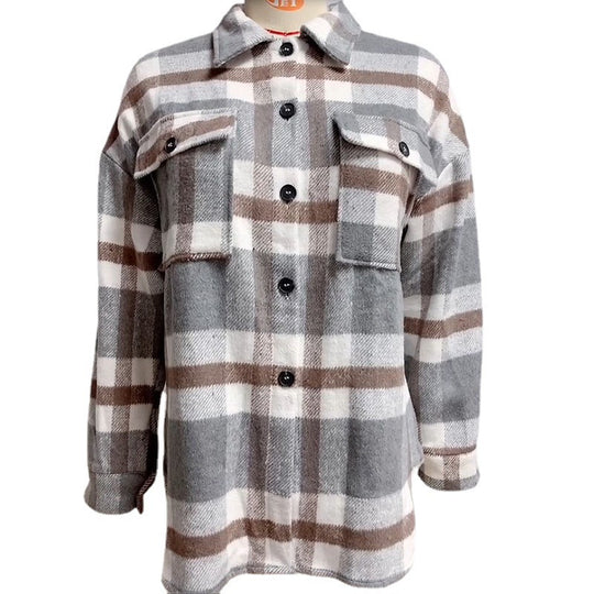 Damen Karierte Overshirt-Jacke Fudus
