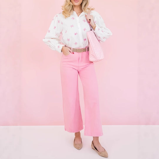 Damen Hemdbluse mit verspieltem Schleifenmuster Fudus