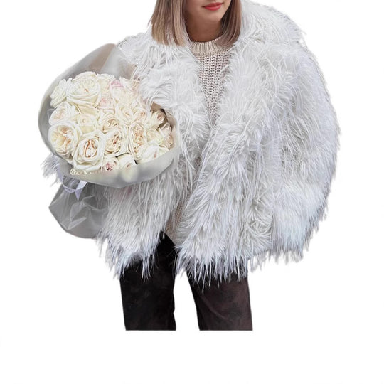 Damen Kunstfelljacke im extravagant gefransten Design Fudus