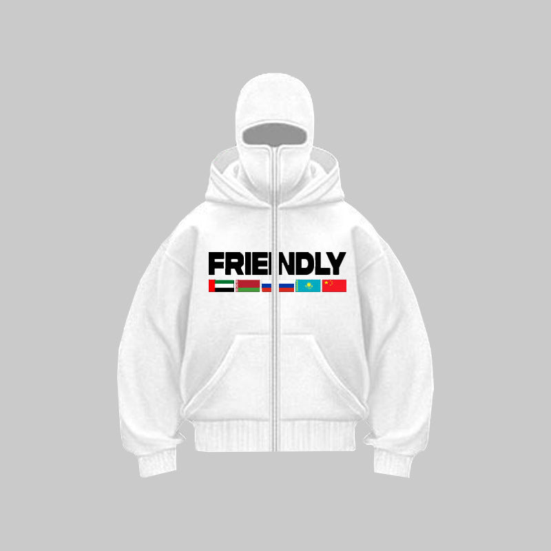 Damen Kapuzenjacke mit festem Reißverschluss und auffälligem grafischen Druck Fudus