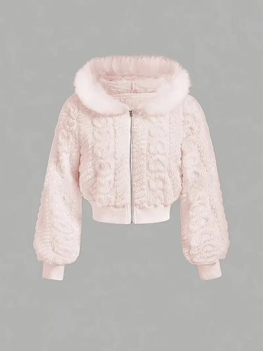 Damen Kuschelige Fleecejacke mit angeschnittenem Schnitt und Kapuze Fudus