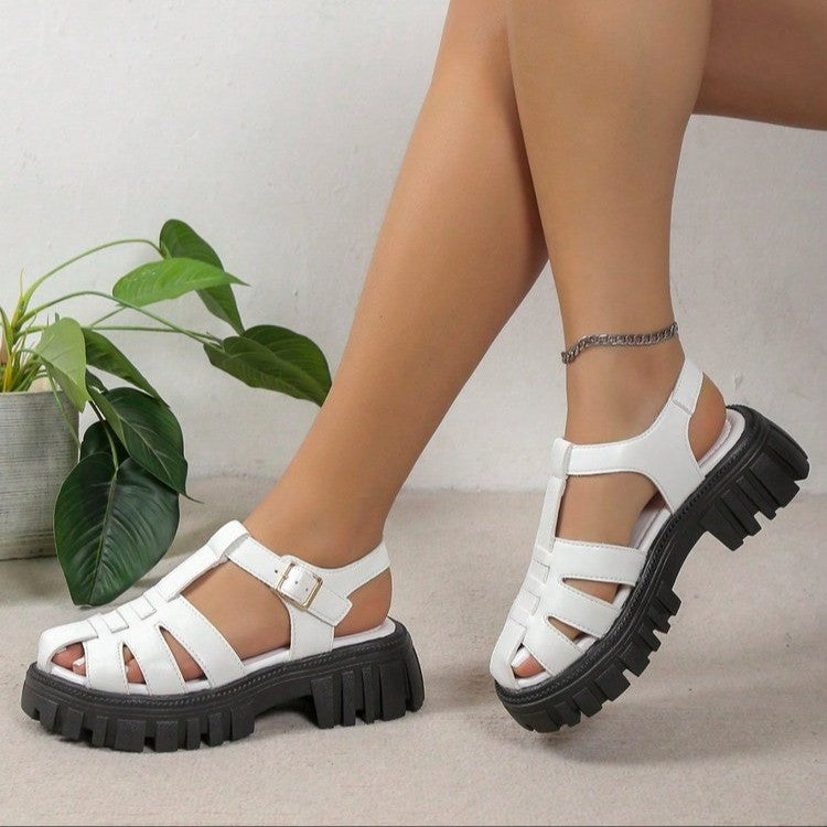 Damen Plateau Sandalen Profilsohle Modisches Riemendesign