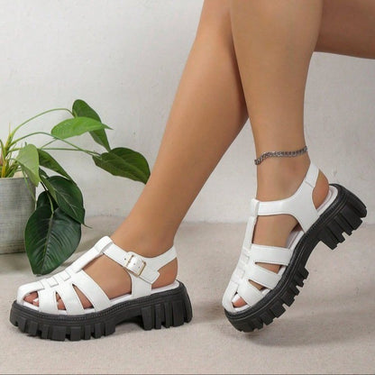 Damen Plateau Sandalen Profilsohle Modisches Riemendesign