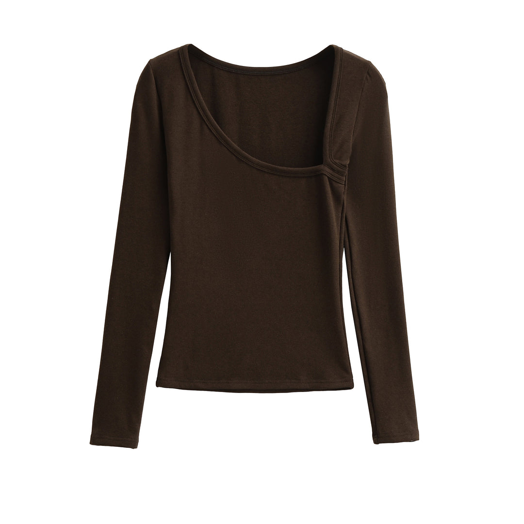 Damen langärmliges Oberteil mit eleganter U-Ausschnitt-Details Fudus