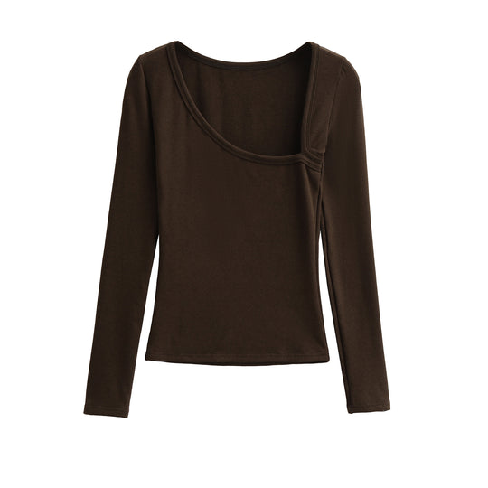 Damen langärmliges Oberteil mit eleganter U-Ausschnitt-Details Fudus