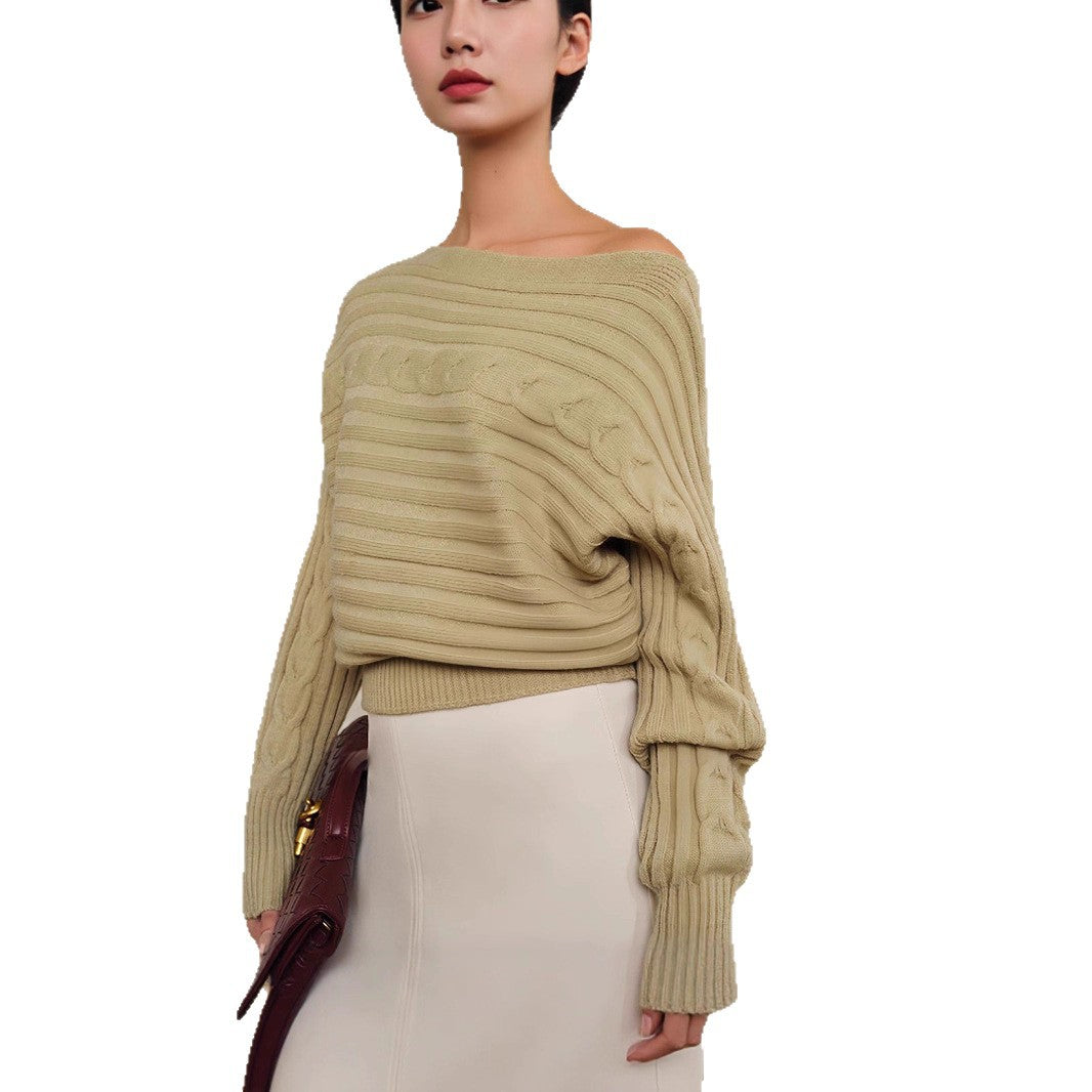 Damen Hübscher, lässiger Strickpullover mit breiten Ärmeln Fudus