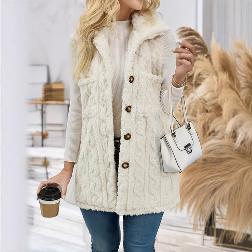 Damen kuschelige Weste aus weichem Teddy-Fleece Fudus