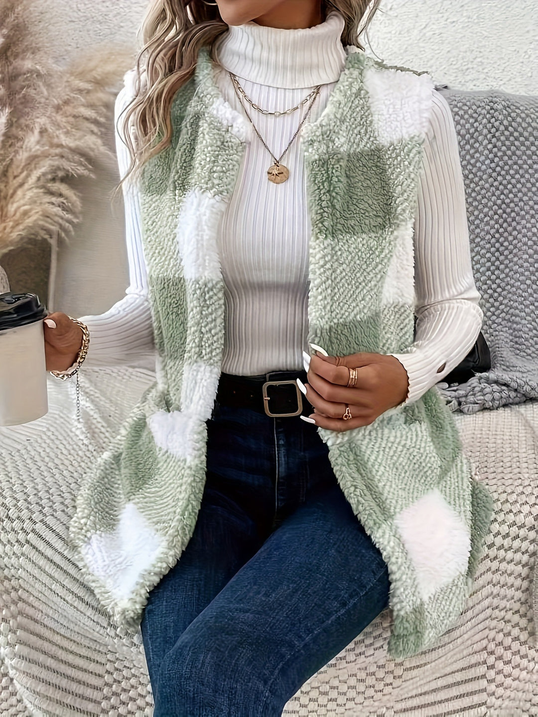 Damen Kuschelige Weste im Karomuster Fudus