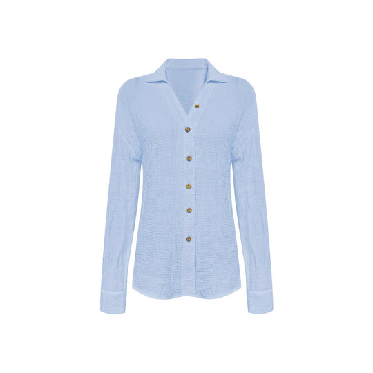 Damen lässige Bluse mit Knopfdetails und modernem V-Ausschnitt Fudus