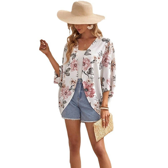 Damen Modischer Kimono mit floralem Design und weit geschnittenen Ärmeln Fudus