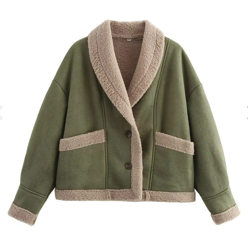 Damen kuschelige Oversized-Jacke mit Teddy-Futter Fudus