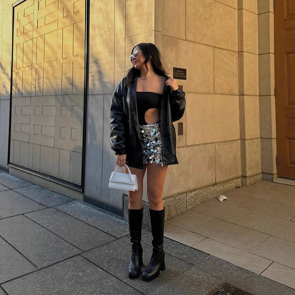 Damen Langarmjacke aus hochwertigem Kunstleder Fudus