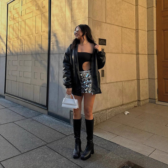 Damen Langarmjacke aus hochwertigem Kunstleder Fudus