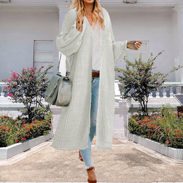 Damen Grobstrick-Langjacke mit weitem Schnitt und modischen Details Fudus