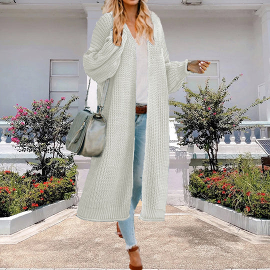 Damen Grobstrick-Langjacke mit weitem Schnitt und modischen Details Fudus